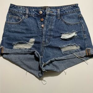 Fashion Nova Can’t Cuff Me Denim Blue Wash Ripped Shorts